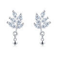 wholesale 925 Sterling Silver Elegant Silver Crystal Leaf Earrings With Dangling Balls-0-4