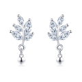 wholesale 925 Sterling Silver Elegant Silver Crystal Leaf Earrings With Dangling Balls-0-0