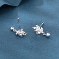 wholesale 925 Sterling Silver Elegant Silver Crystal Leaf Earrings With Dangling Balls-0-1