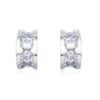 wholesale 925 Sterling Silver Elegant Silver Triple Row Moissanite Hoop Stud Earrings-undefined