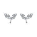 wholesale 925 Sterling Silver Elegant Whale Tail Stud Earrings Silver Zircon-paved Delicate Jewelry-0-0