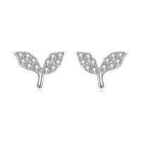 wholesale 925 Sterling Silver Elegant Whale Tail Stud Earrings Silver Zircon-paved Delicate Jewelry-undefined