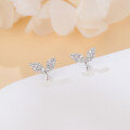 wholesale 925 Sterling Silver Elegant Whale Tail Stud Earrings Silver Zircon-paved Delicate Jewelry-0-1