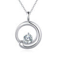 wholesale 925 Sterling Silver Elegant Solitaire Zircon Circular Pendant Necklace-0-0