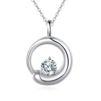 wholesale 925 Sterling Silver Elegant Solitaire Zircon Circular Pendant Necklace-undefined