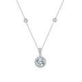 wholesale 925 Sterling Silver Elegant Round Zircon Halo Pendant Necklace With Chain Accents-0-0