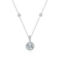 wholesale 925 Sterling Silver Elegant Round Zircon Halo Pendant Necklace With Chain Accents-undefined
