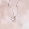 wholesale 925 Sterling Silver Elegant Round Zircon Halo Pendant Necklace With Chain Accents-0-2