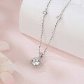 wholesale 925 Sterling Silver Elegant Round Zircon Halo Pendant Necklace With Chain Accents-0-3