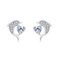 wholesale 925 Sterling Silver Elegant Silver Dolphin Earrings With Heart-shaped Zircon Accents-0-0