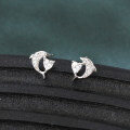 wholesale 925 Sterling Silver Elegant Silver Dolphin Earrings With Heart-shaped Zircon Accents-0-2