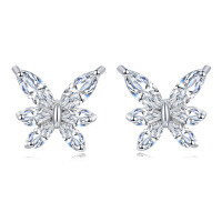 wholesale 925 Sterling Silver Elegant Butterfly Marquise Zircon Earrings In Plated with White Gold-undefined