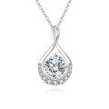 wholesale 925 Sterling Silver Elegant Moissanite Halo Pendant Necklace With Twisted Teardrop Frame And Chain-0-0