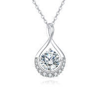 wholesale 925 Sterling Silver Elegant Moissanite Halo Pendant Necklace With Twisted Teardrop Frame And Chain-style
