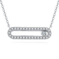 wholesale 925 Sterling Silver Elegant Moissanite Bar Necklace With Oval Cutout And Solitaire Accent In Plated with White Gold-style