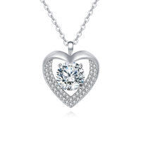 wholesale 925 Sterling Silver Elegant Heart-shaped Moissanite Pendant Necklace With Silver Chain: Timeless Beauty For Any Occasion-style
