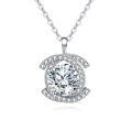 wholesale 925 Sterling Silver Elegant Plated with White Gold Moissanite Necklace With Radiant Center Stone And Halo Setting-0-0