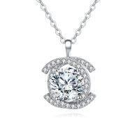wholesale 925 Sterling Silver Elegant Plated with White Gold Moissanite Necklace With Radiant Center Stone And Halo Setting-style
