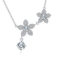 wholesale 925 Sterling Silver Elegant Silver Flower Necklace With Moissanite Accents And Delicate Petal Design-style
