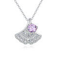 wholesale 925 Sterling Silver Elegant Silver Pink Moissanite Fan-shaped Pendant Necklace With Sparkling Accents-0-0