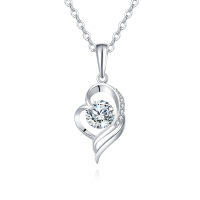 wholesale 925 Sterling Silver Elegant Heart-shaped Zircon Pendant Necklace With Silver Chain-style
