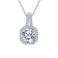 wholesale 925 Sterling Silver Elegant Zircon Halo Pendant Necklace In Plated with White Gold – Timeless Luxury Jewelry-style