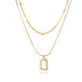 wholesale 925 Sterling Silver Elegant Plated With Gold Necklace Set With Chain And Rectangular Pendant-0-0