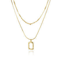 wholesale 925 Sterling Silver Elegant Plated With Gold Necklace Set With Chain And Rectangular Pendant-style