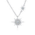 wholesale 925 Sterling Silver Elegant Silver Double Starburst Necklace With Crystal-emblazoned Pendants-0-0