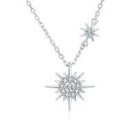 wholesale 925 Sterling Silver Elegant Silver Double Starburst Necklace With Crystal-emblazoned Pendants-undefined