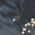wholesale 925 Sterling Silver Elegant Silver Double Starburst Necklace With Crystal-emblazoned Pendants-0-3