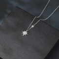 wholesale 925 Sterling Silver Elegant Silver Double Starburst Necklace With Crystal-emblazoned Pendants-0-4