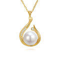 wholesale 925 Sterling Silver Elegant Plated With Gold Pearl Necklace With Zircon Accents-0-0