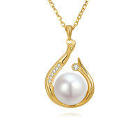 wholesale 925 Sterling Silver Elegant Plated With Gold Pearl Necklace With Zircon Accents-style