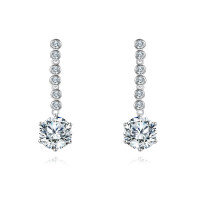 wholesale 925 Sterling Silver Elegant Moissanite Drop Earrings With Symmetrical Design And Graduated Stones-style