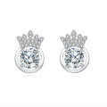 wholesale 925 Sterling Silver **regal Crown Moissanite Stud Earrings In Plated with White Gold: Timeless Elegance Meets Royal Charm**-0-0