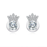 wholesale 925 Sterling Silver **regal Crown Moissanite Stud Earrings In Plated with White Gold: Timeless Elegance Meets Royal Charm**-style