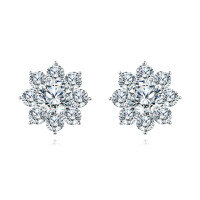 wholesale 925 Sterling Silver Elegant Floral Moissanite Cluster Earrings – Luxury Jewelry-undefined