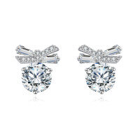 wholesale 925 Sterling Silver Butterfly Wing Moissanite Stud Earrings In Plated with White Gold-style