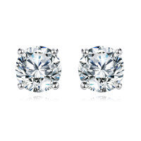 wholesale 925 Sterling Silver Elegant Round Brilliant Cut Moissanite Stud Earrings With Four-prong Setting-style