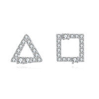 wholesale 925 Sterling Silver Elegant Zircon Triangle And Square Stud Earrings In Plated with White Gold-undefined