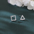wholesale 925 Sterling Silver Elegant Zircon Triangle And Square Stud Earrings In Plated with White Gold-0-4