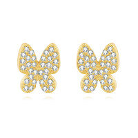 wholesale 925 Sterling Silver Elegant Plated With Gold Butterfly Zircon Earrings With Sparkling Pavé Setting-style