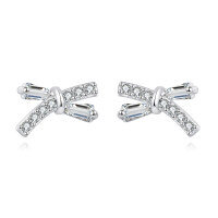wholesale 925 Sterling Silver Elegant Zircon Bow Earrings In Plated with White Gold-style