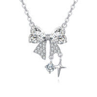 wholesale 925 Sterling Silver Zircon Heart Bow Necklace With Starfish Charm – Elegant Coastal Luxury-style