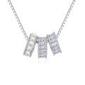wholesale 925 Sterling Silver Elegant Pearl And Baguette Zircon Necklace With Symmetrical Design-0-0
