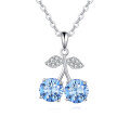 wholesale 925 Sterling Silver Cherry Blossom Blue Sapphire Sterling Silver Pendant Necklace-0-0