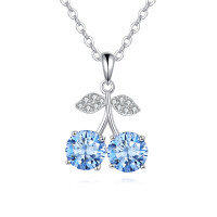 wholesale 925 Sterling Silver Cherry Blossom Blue Sapphire Sterling Silver Pendant Necklace-style