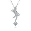 wholesale 925 Sterling Silver Sparkling Moissanite Bow Pendant Necklace-0-0