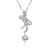 wholesale 925 Sterling Silver Sparkling Moissanite Bow Pendant Necklace-style